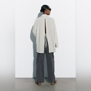 Zara Linen Blend Open Tie-Back Buttonup